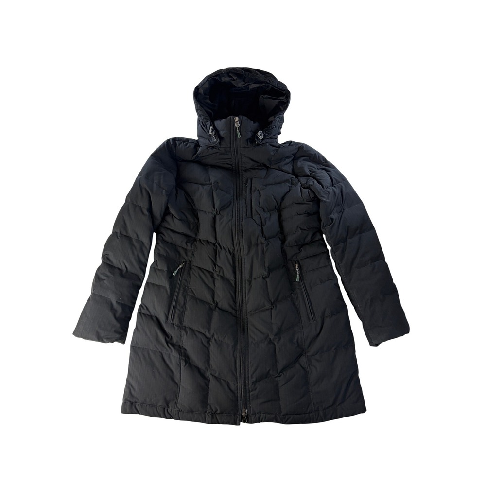 Lands End Puffer Coat Womens Medium Long Down Insulated Parka Hood Jacket Black